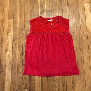 Madewell 1937 Red Lace Yoke 100% Linen Sleeveless Top Size medium